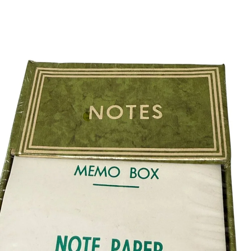 Vintage Memo Box Note Holder Green Springfield Stationery 4x6 Desk Accessory NOS